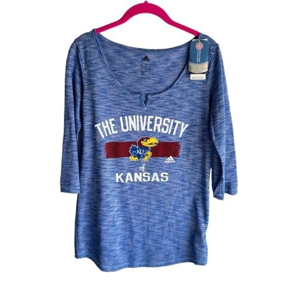 NWT ADIDAS The University of Kansas Collegiate Ladies 3/4 Sleeve Top, L